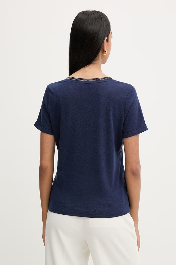 Odzież Morgan T-shirt damski z lnem DAMA 261.DAMA granatowy