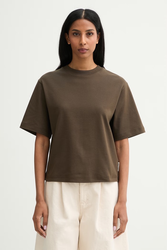 Marc O'Polo T-shirt damski bawełniany brązowy 5000014462
