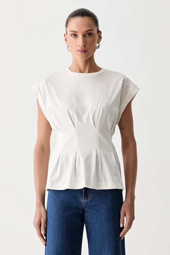 BOSS T-shirt damski bawełniany Evinata beżowy 50565530