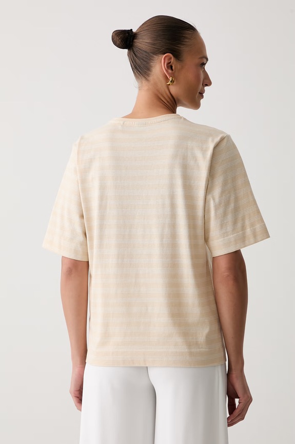 Odzież BOSS Orange T-shirt oversize damski bawełniany C_Eregular_stripe_1 50567124 beżowy