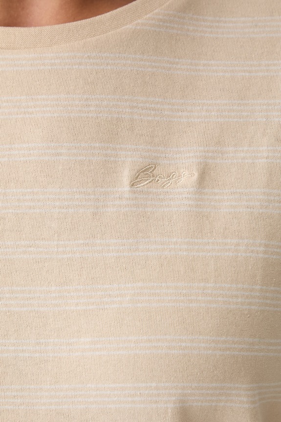 BOSS Orange T-shirt oversize damski bawełniany C_Eregular_stripe_1 50567124 beżowy