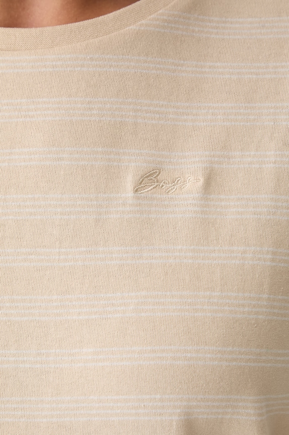 BOSS Orange T-shirt oversize damski bawełniany C_Eregular_stripe_1 50567124 beżowy