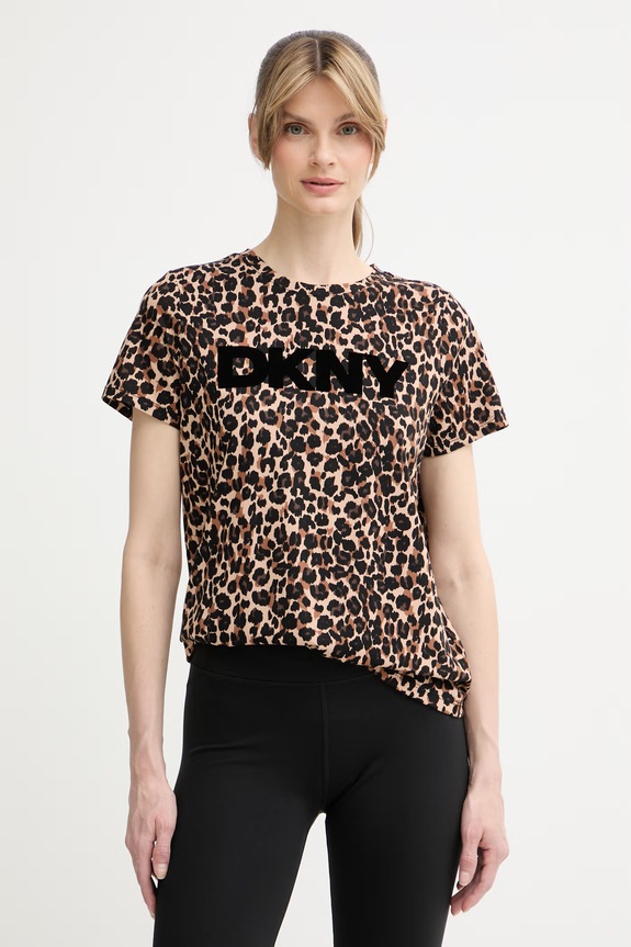 DKNY T-shirt damski z bawełną brązowy DP6T1756