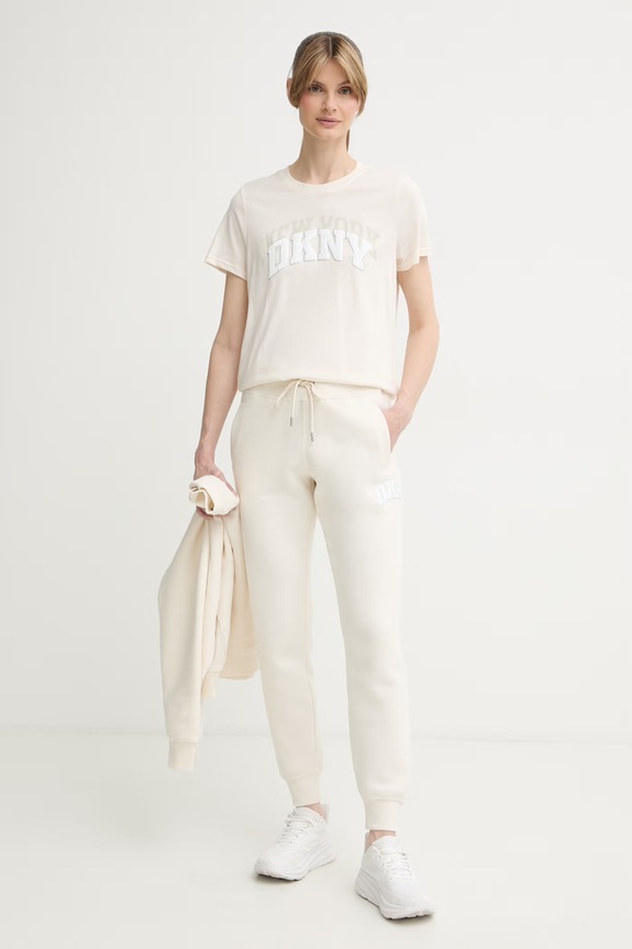 DKNY T-shirt damski bawełniany DP6T1733 beżowy AW26