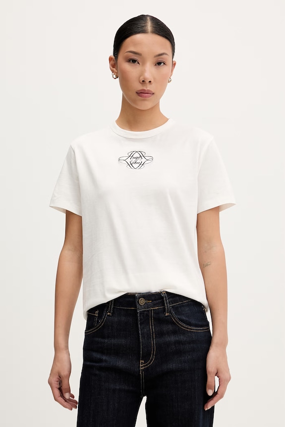 HUGO T-shirt damski bawełniany Damacia_8 beżowy 50573353