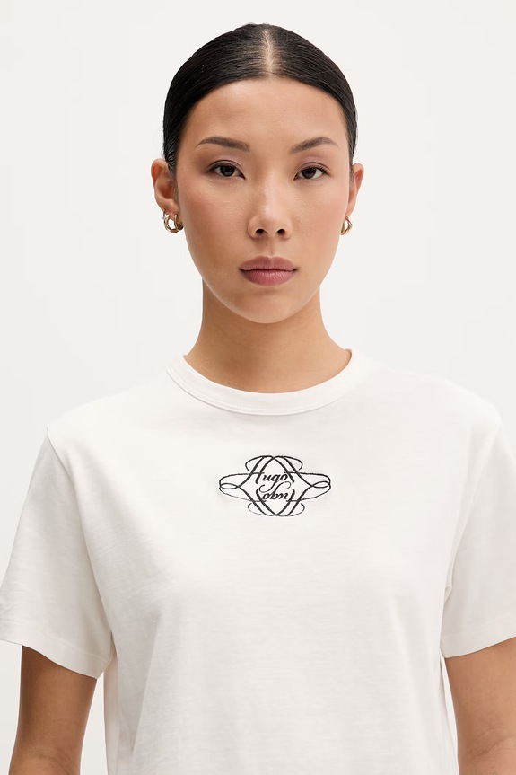 HUGO T-shirt damski bawełniany Damacia_8 beżowy 50573353