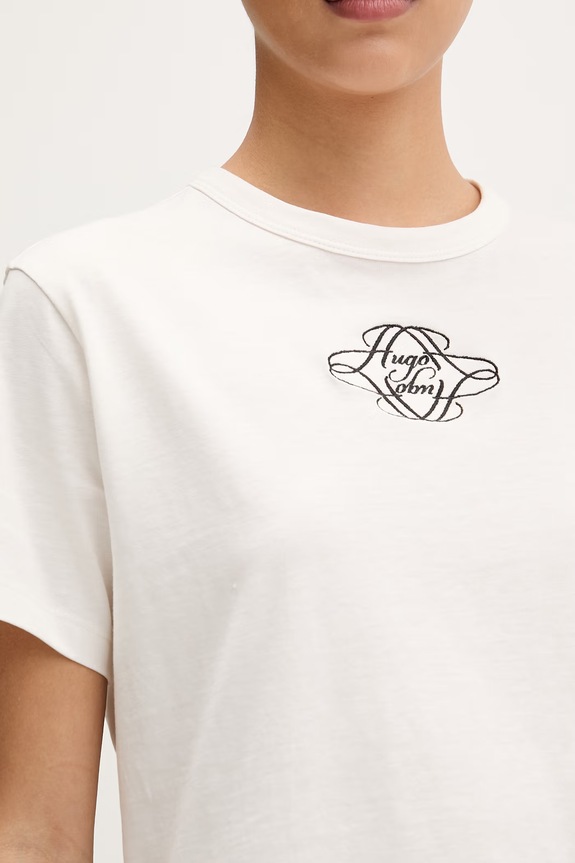 HUGO T-shirt damski bawełniany Damacia_8 50573353 beżowy