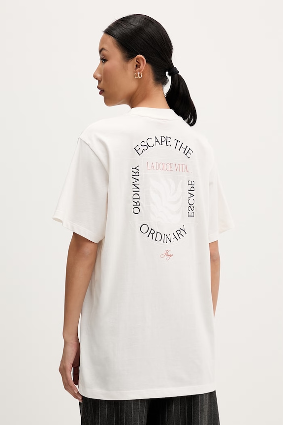 HUGO T-shirt damski bawełniany Vintage Tee_25 beżowy 50573326