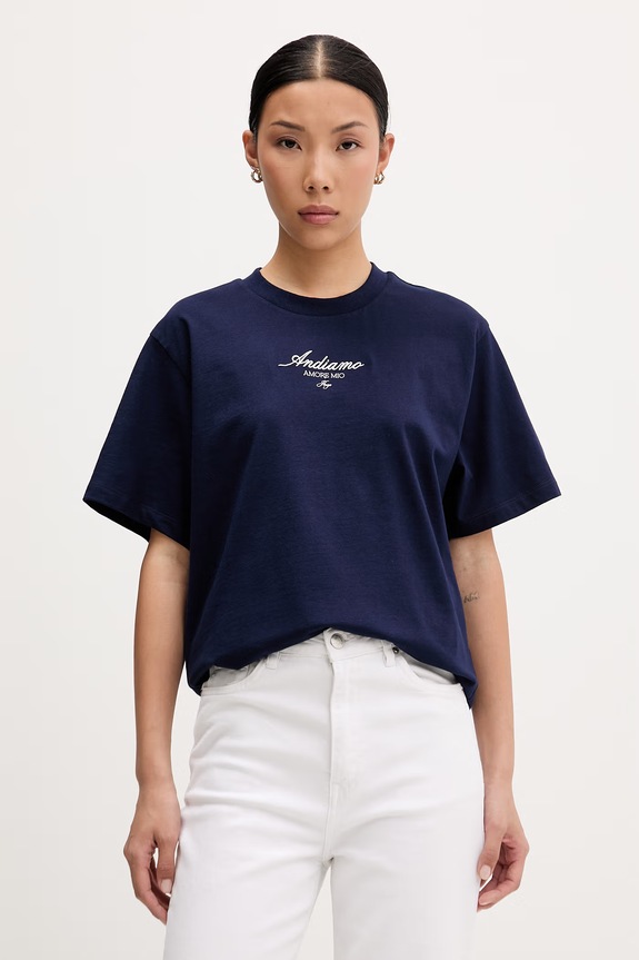 HUGO T-shirt damski bawełniany Vintage Tee_25 granatowy 50573326