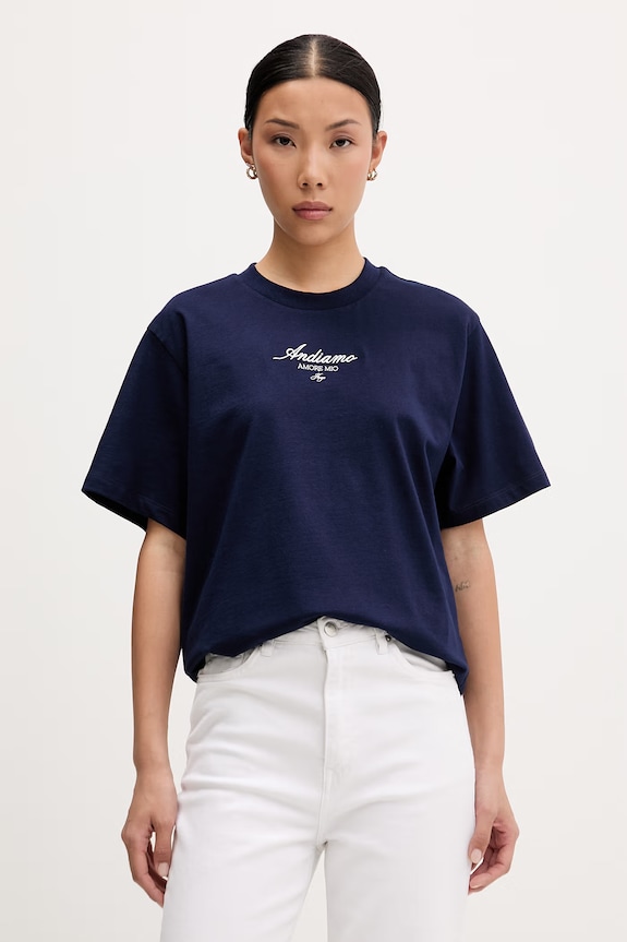 HUGO T-shirt damski bawełniany Vintage Tee_25 granatowy 50573326