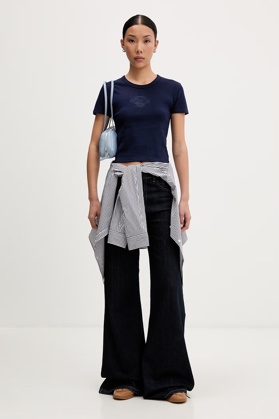 HUGO crop top damski z bawełną Delanor_4 50570857 granatowy AW26