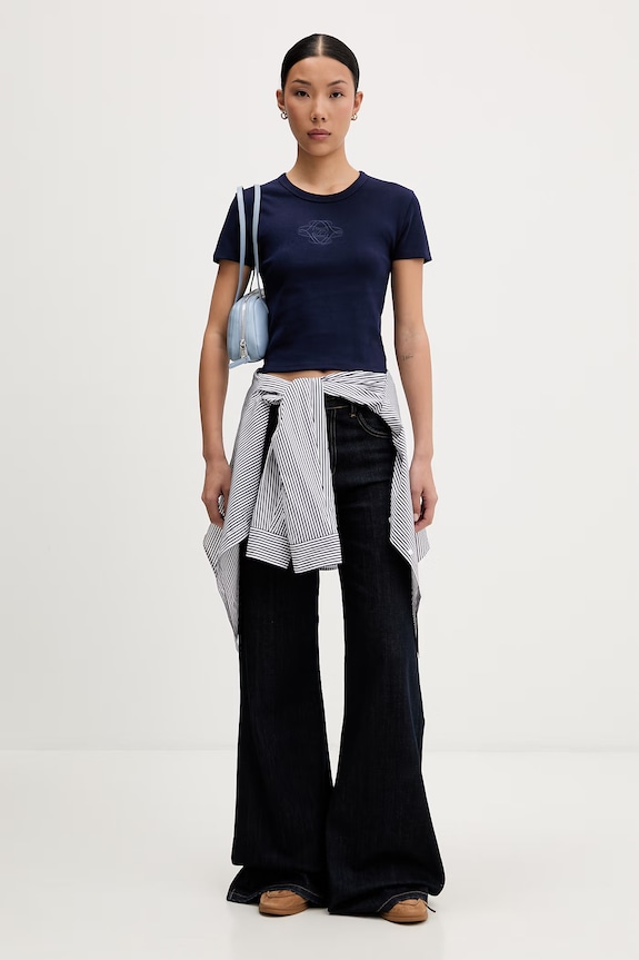 HUGO crop top damski z bawełną Delanor_4 50570857 granatowy AW26
