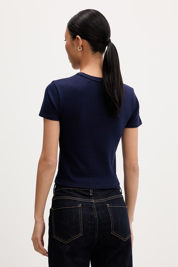 Odzież HUGO crop top damski z bawełną Delanor_4 50570857 granatowy
