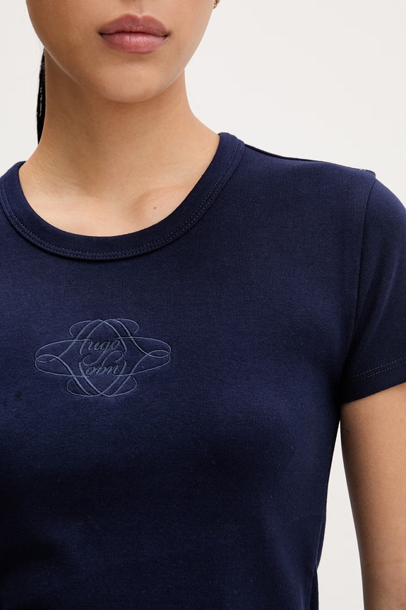 HUGO crop top damski z bawełną Delanor_4 50570857 granatowy