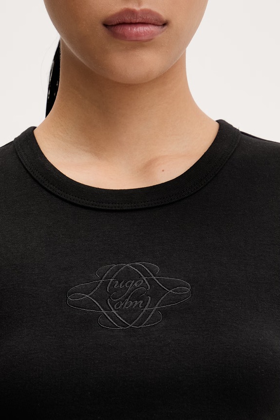 HUGO crop top γυναικείο με βαμβάκι Delanor_4 50570857 μαύρο