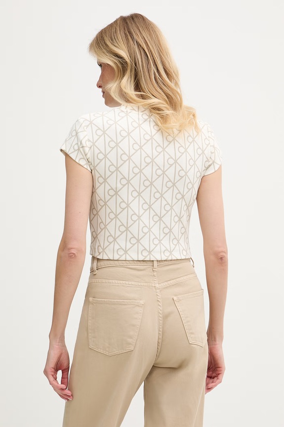 Odzież Calvin Klein Jeans Crop top damski bawełniany z elastanem LV047G830G beżowy