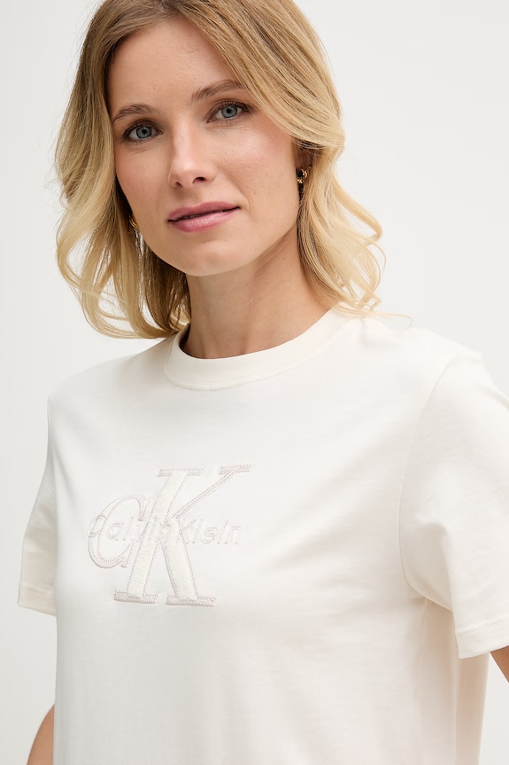 Calvin Klein Jeans T-shirt damski bawełniany beżowy LV047G829G