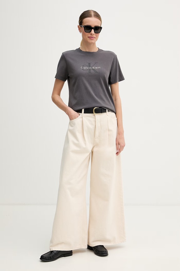 Calvin Klein Jeans tricou feminin din bumbac LV047G825G gri AW26