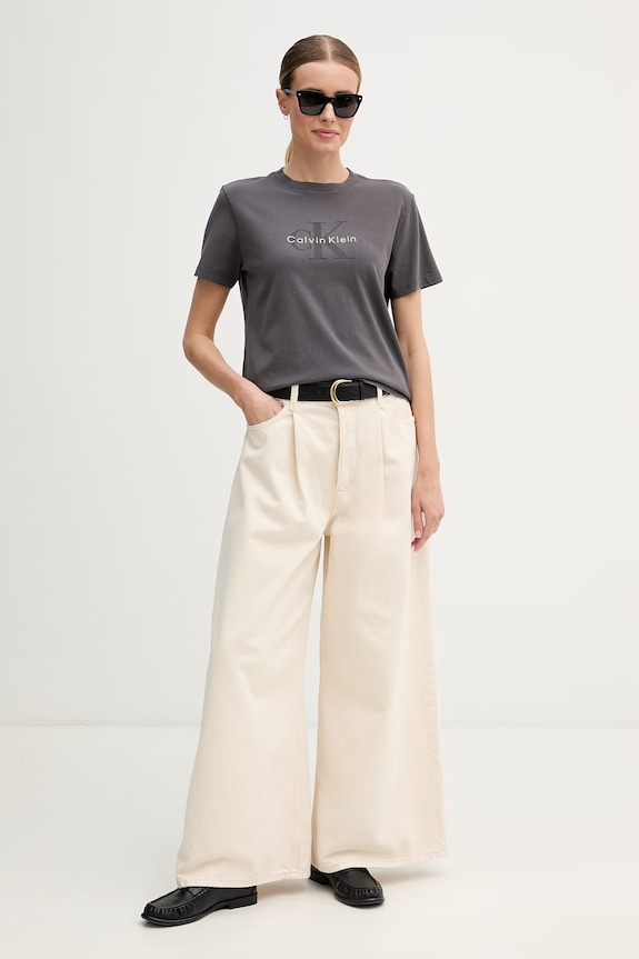 Calvin Klein Jeans tricou feminin din bumbac LV047G825G gri AW26