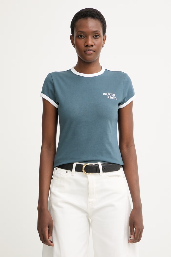 Calvin Klein Jeans tričko dámske bavlnené s elastanom tmavomodrá LV047G803G
