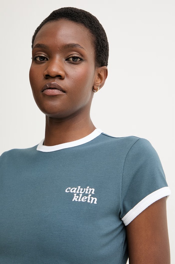 Calvin Klein Jeans tričko dámske bavlnené s elastanom tmavomodrá LV047G803G