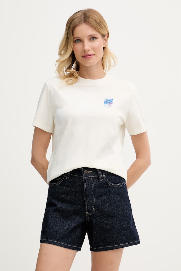 Ρούχα Calvin Klein Jeans t-shirt Γυναικείος βαμβακερός LV047G802G μπεζ