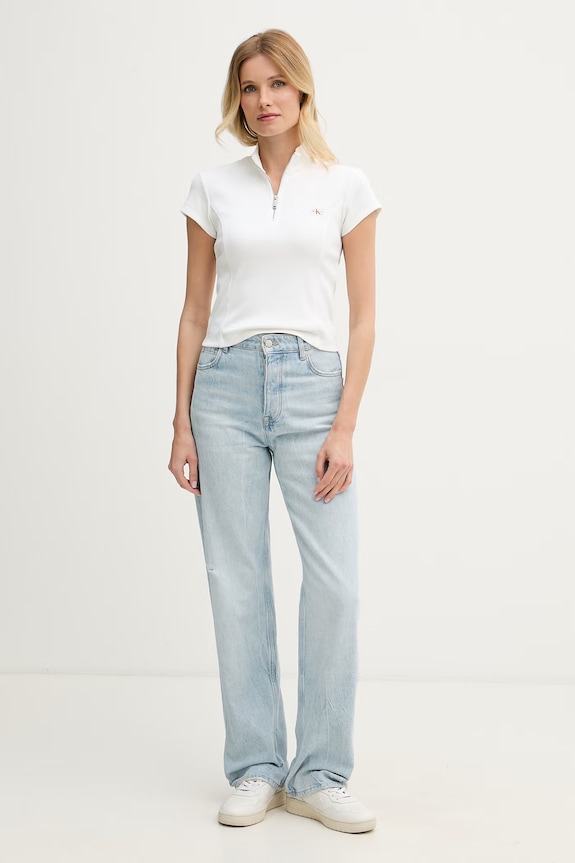 Calvin Klein Jeans crop top Γυναικείο από βαμβάκι με ελαστάν LV047G240G λευκό AW26