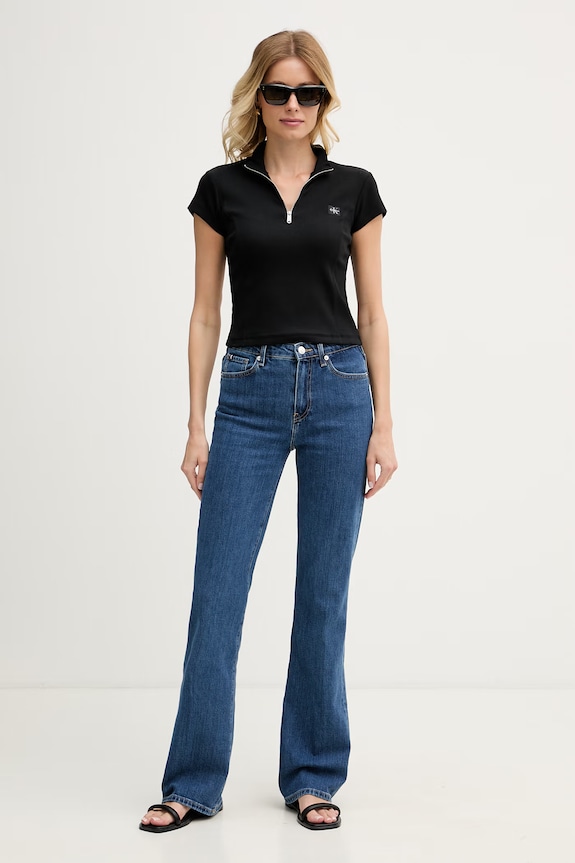 Calvin Klein Jeans crop top γυναικείο από βαμβάκι με ελαστάν LV047G240G μαύρο AW26
