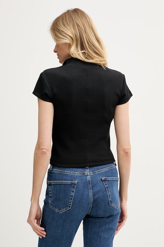 Ρούχα Calvin Klein Jeans crop top γυναικείο από βαμβάκι με ελαστάν LV047G240G μαύρο