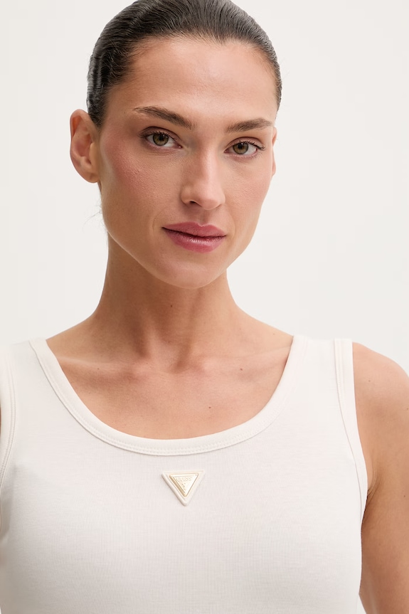 Guess top damski z bawełną OLYMPE beżowy V6YP09.K4312