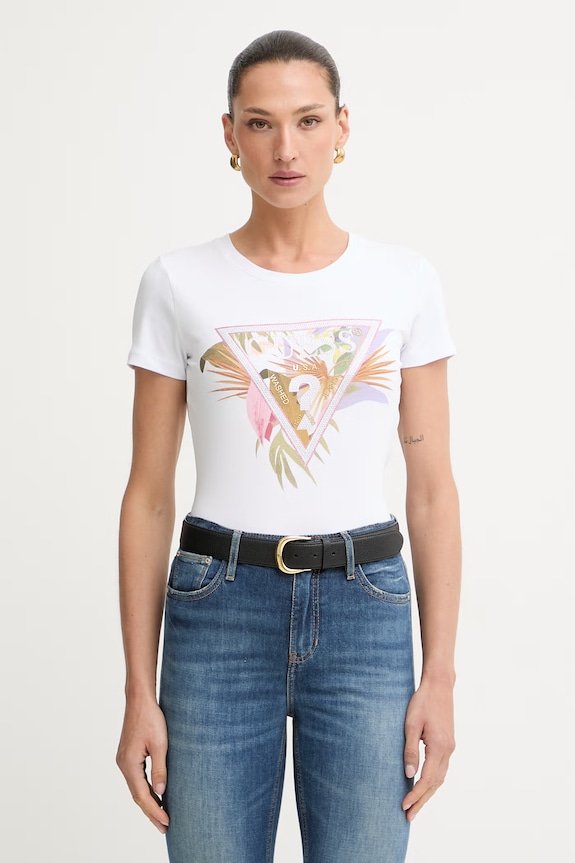 Guess t-shirt γυναικείο βαμβακερό με ελαστάν PALM λευκό W6YI26.K4345