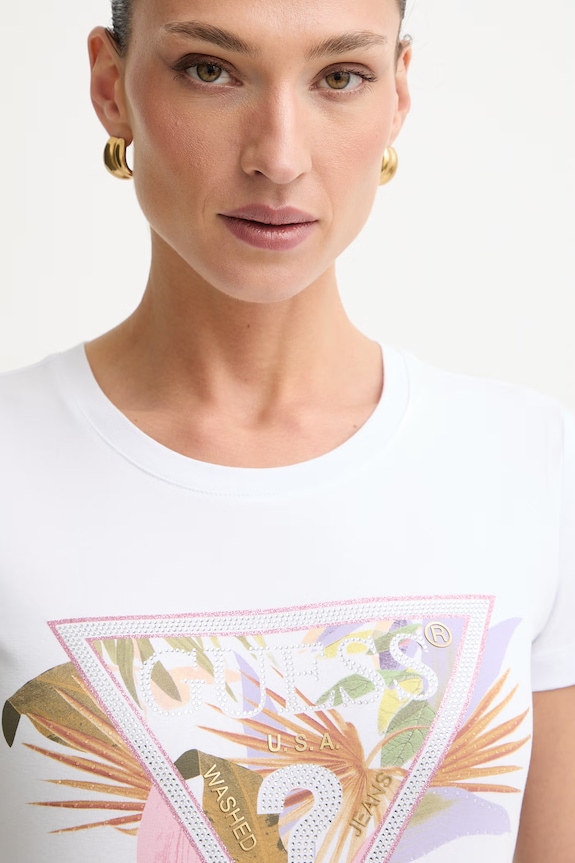 Guess t-shirt γυναικείο βαμβακερό με ελαστάν PALM λευκό W6YI26.K4345