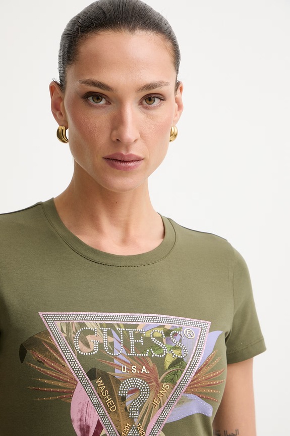 Guess t-shirt γυναικείο βαμβακερό με ελαστάν PALM πράσινο W6YI26.K4345