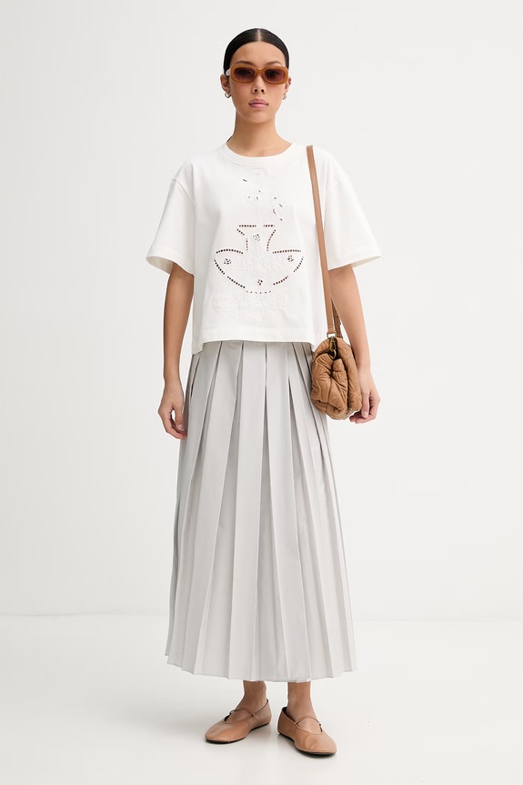 MUNTHE T-shirt damski bawełniany NELLAMY 262113526267 beżowy AW26
