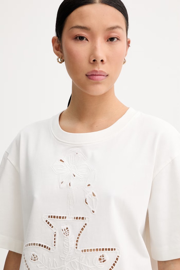 MUNTHE T-shirt damski bawełniany NELLAMY beżowy 262113526267
