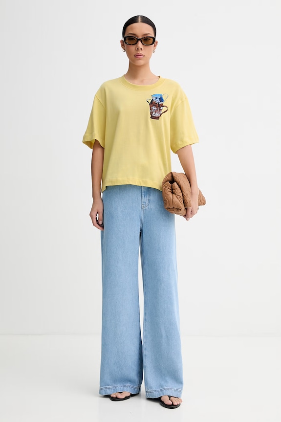 MUNTHE t-shirt γυναικείο βαμβακερό NURI 262110726267 κίτρινο AW26