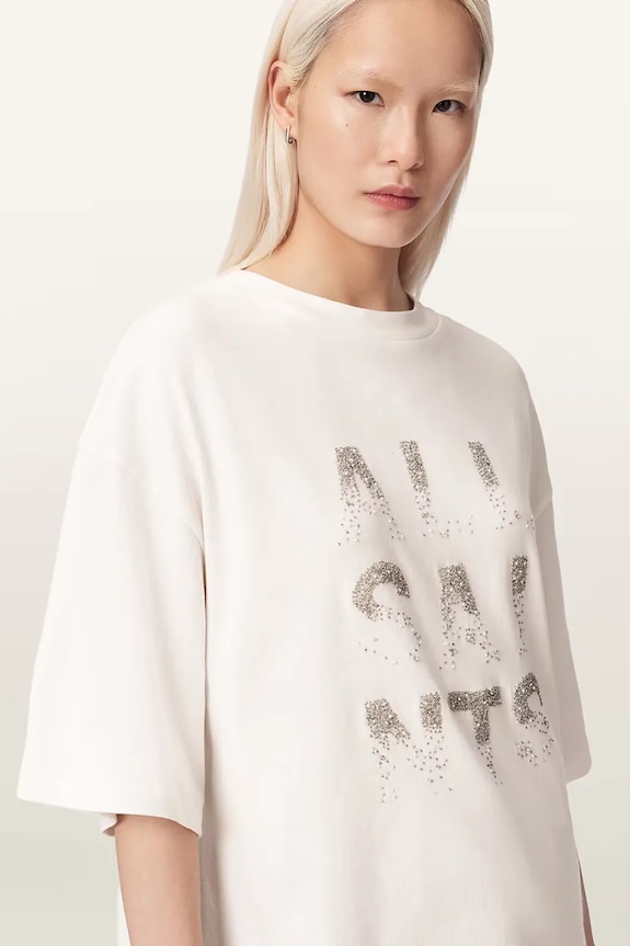 AllSaints T-shirt oversize damski bawełniany STACKS biały W151JE