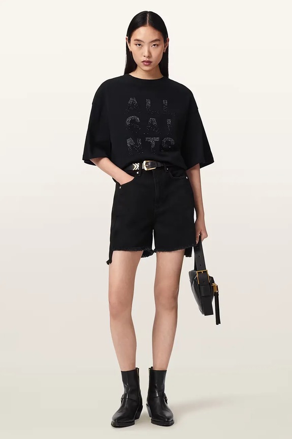 Odzież AllSaints T-shirt oversize damski bawełniany STACKS W151JE czarny
