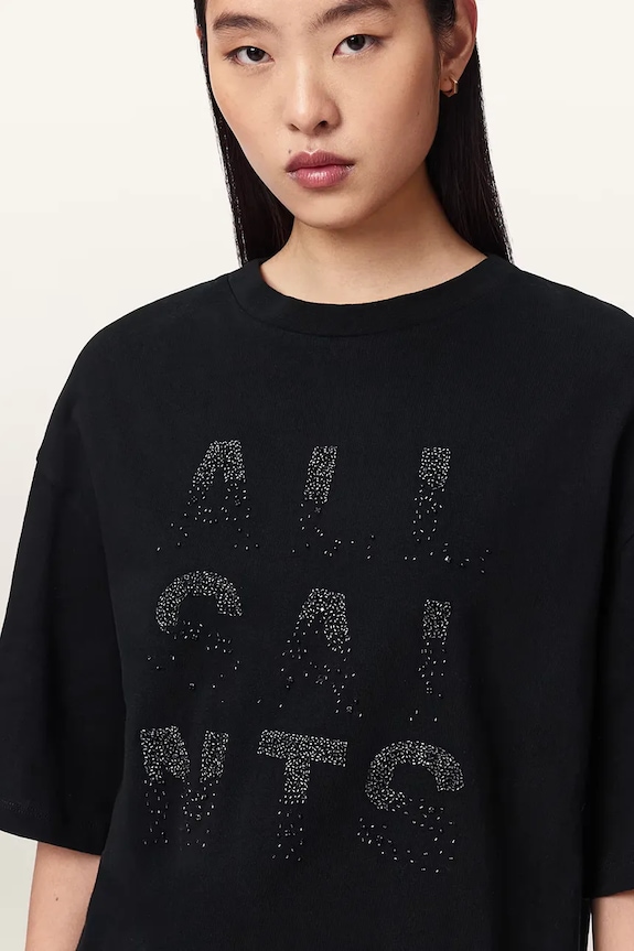 AllSaints T-shirt oversize damski bawełniany STACKS czarny W151JE