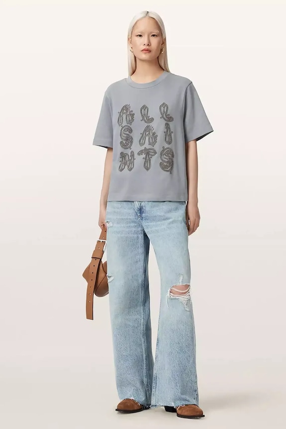 Odzież AllSaints T-shirt oversize damski bawełniany ELLA W136JE niebieski