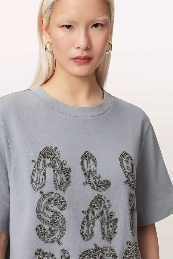 AllSaints T-shirt oversize damski bawełniany ELLA niebieski W136JE