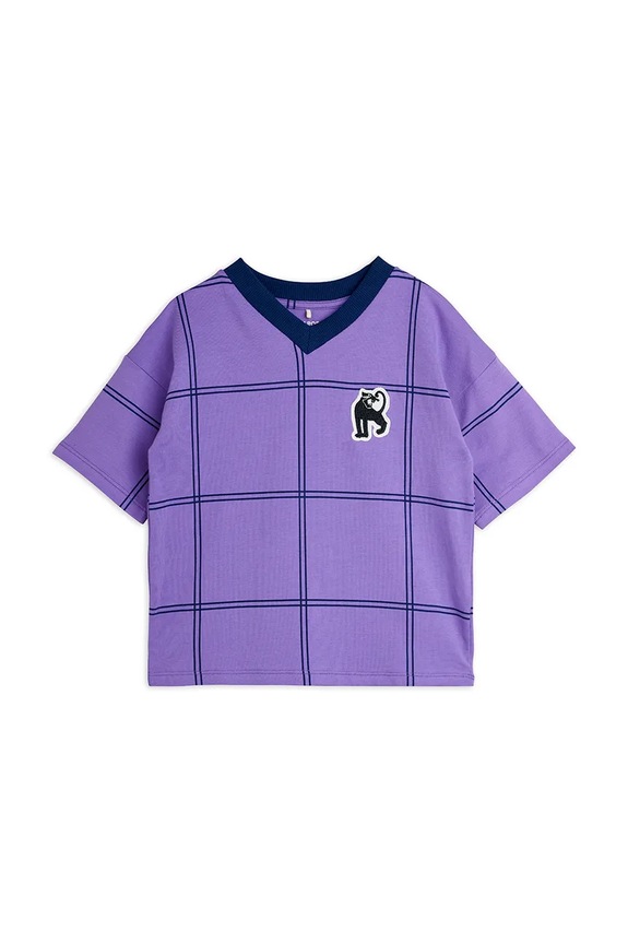Mini Rodini T-shirt dziecięcy bawełniany z elastanem Check 26620126 fioletowy AW26