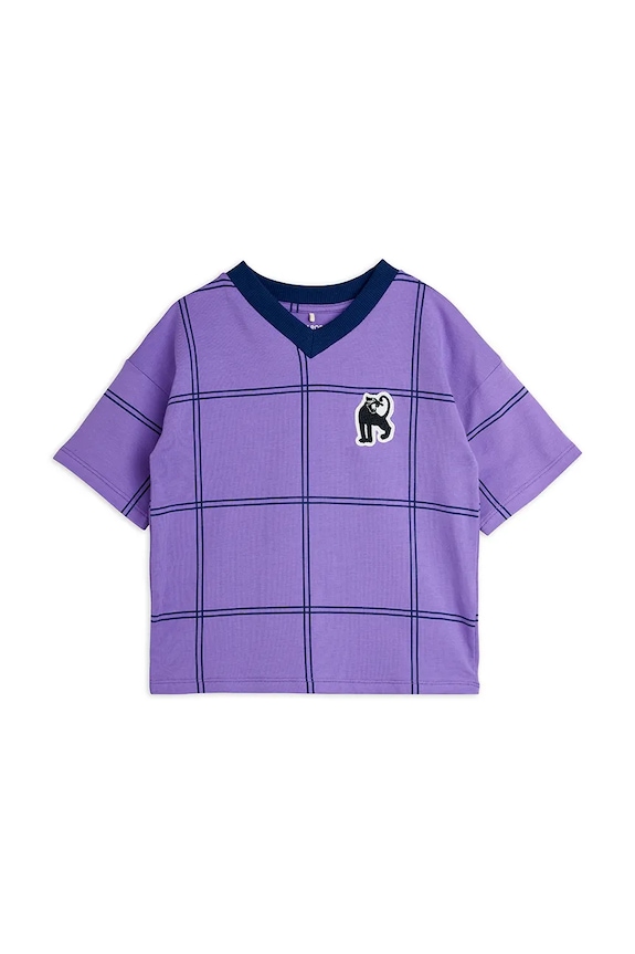Mini Rodini T-shirt dziecięcy bawełniany z elastanem Check 26620126 fioletowy AW26