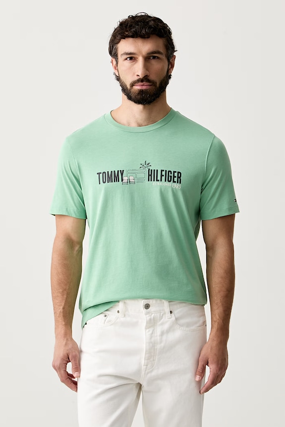 Tommy Hilfiger T-shirt męski bawełniany zielony MW0MW43197