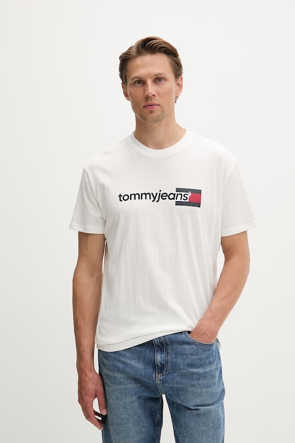 Tommy Jeans T-shirt męski bawełniany biały DM0DM23406