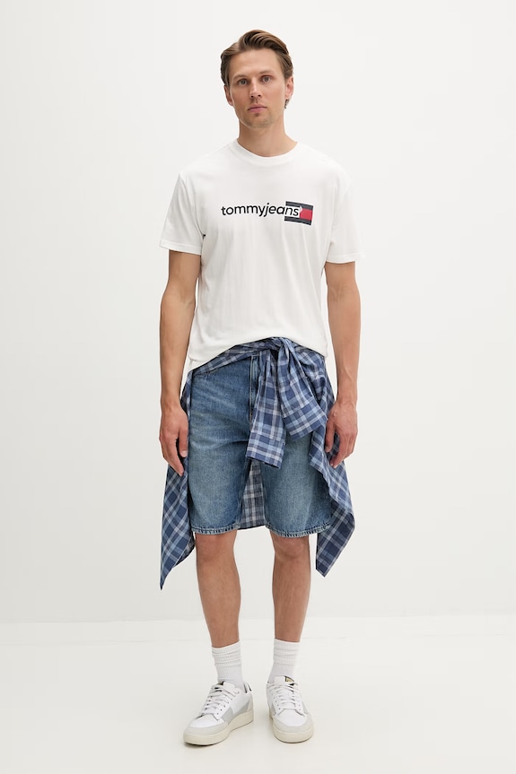 Tommy Jeans T-shirt męski bawełniany DM0DM23406 biały AW26