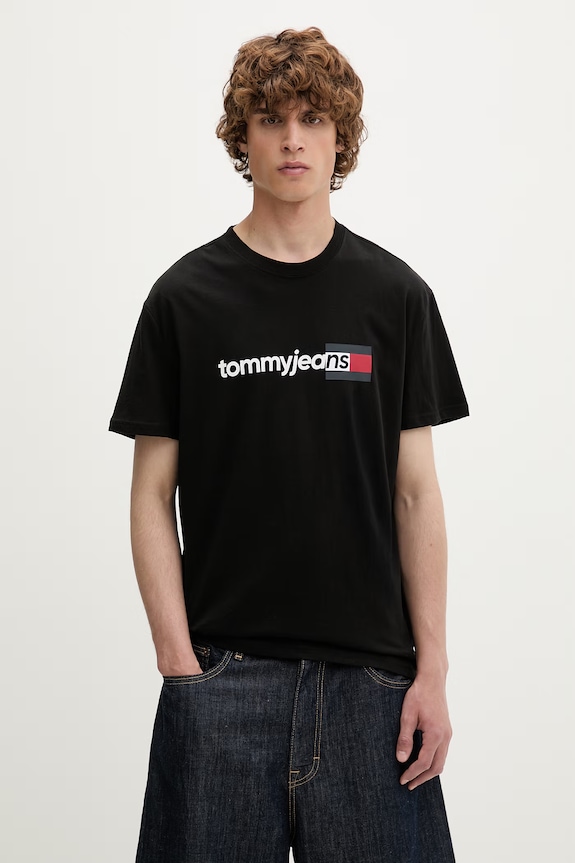 Tommy Jeans tričko pánske bavlnené čierna DM0DM23406