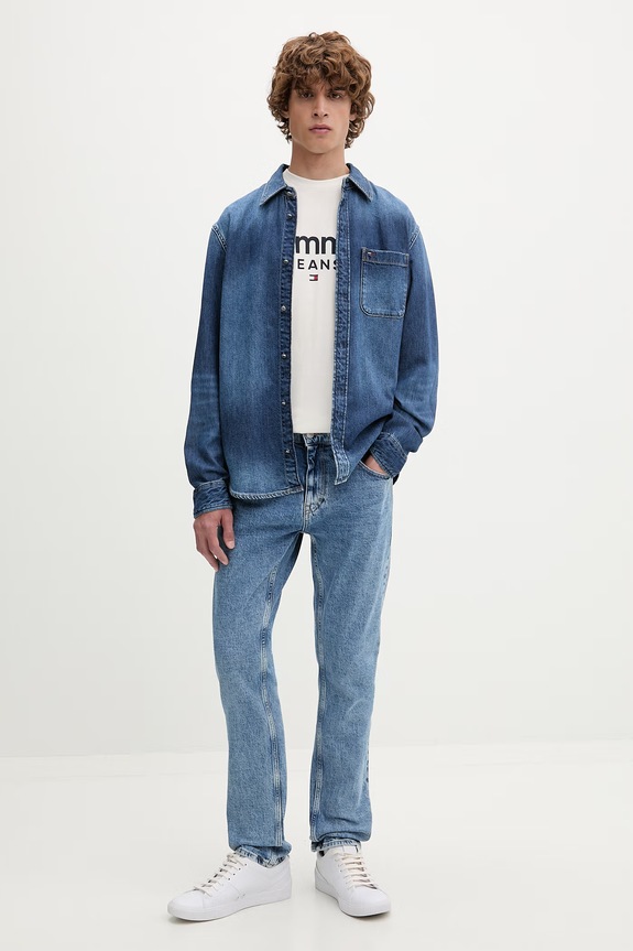 Tommy Jeans t-shirt ανδρικό βαμβακερό DM0DM23376 μπεζ AW26