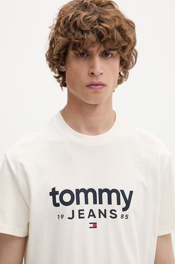 Tommy Jeans t-shirt ανδρικό βαμβακερό μπεζ DM0DM23376