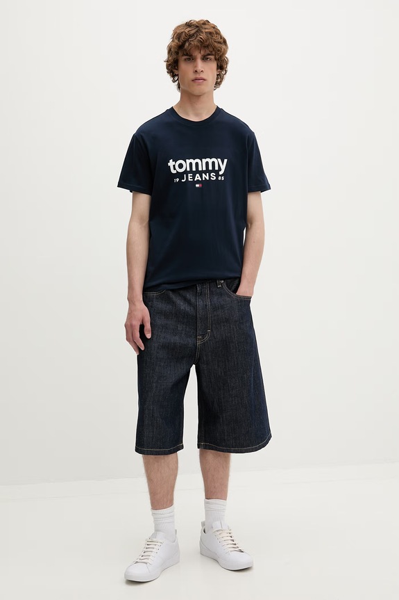 Tommy Jeans t-shirt ανδρικό βαμβακερό DM0DM23376 σκούρο μπλε AW26